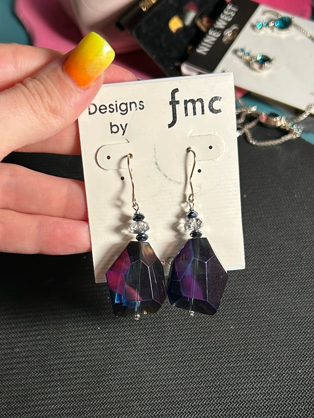 Designs by fmc Sterling Silver Iridescent Crystal Dangle Earrings NWT